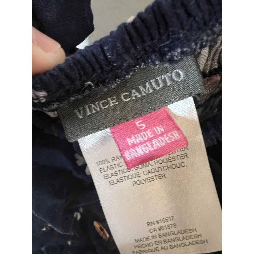 Vince‎ Camuto Jumpsuit Girls 5 Navy Blue Ruffle Strap Smocked Butterfly Print
